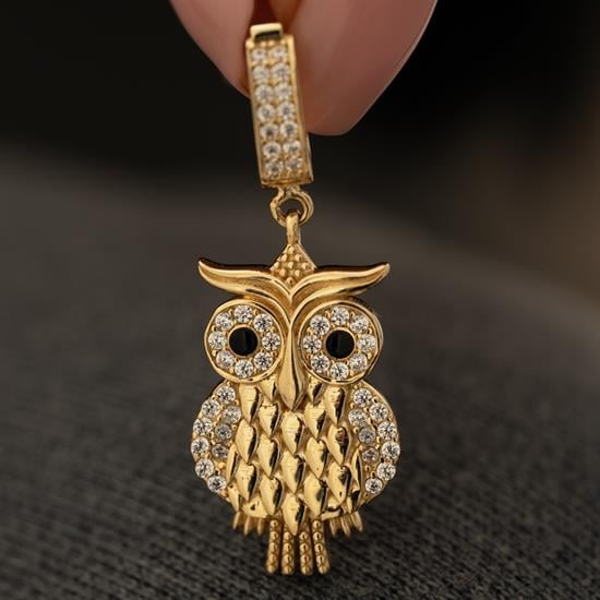 Taşlı Baykuş 14 Ayar Kolye Ucu