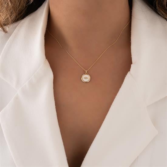 Taşlı Beyaz Mineli 14 Ayar Altın Kolye