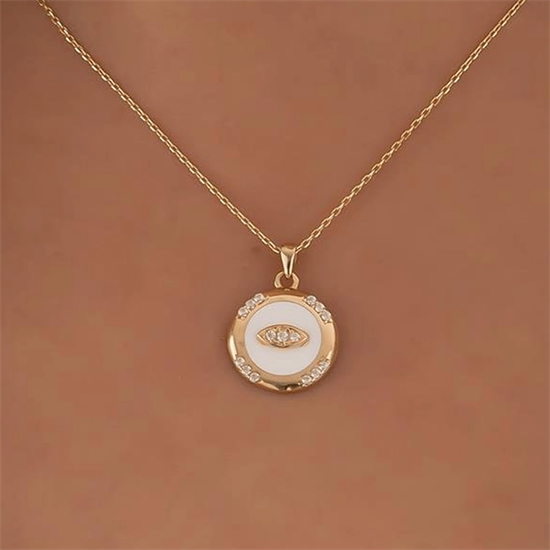 Taşlı Beyaz Mineli 14 Ayar Altın Kolye