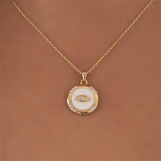 Taşlı Beyaz Mineli 14 Ayar Altın Kolye