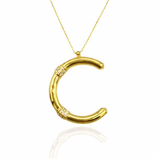 Taşlı C Harfi 14 Ayar Altın Kolye