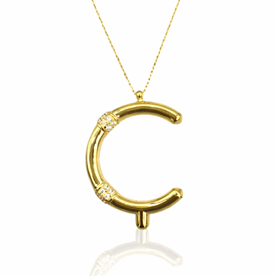 Taşlı Ç Harfi 14 Ayar Altın Kolye