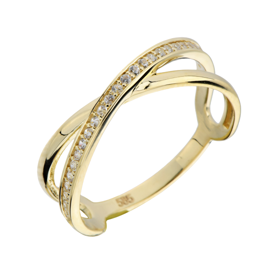 Taşlı Çapraz Model 14 Ayar Altın Yüzük