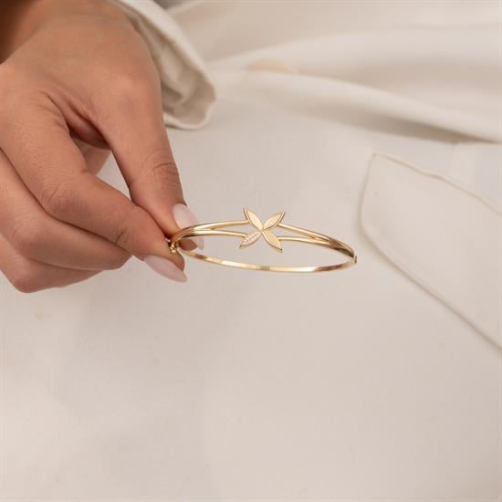 Taşlı Çiçek 14 Ayar Altın Kelepçe