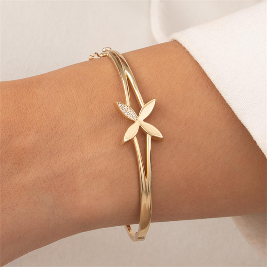 Taşlı Çiçek 14 Ayar Altın Kelepçe