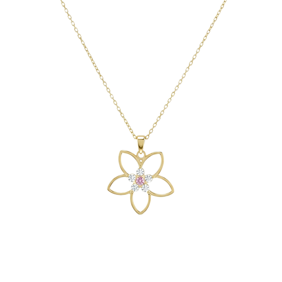 Taşlı Çiçek Model 14 Ayar Altın Kolye