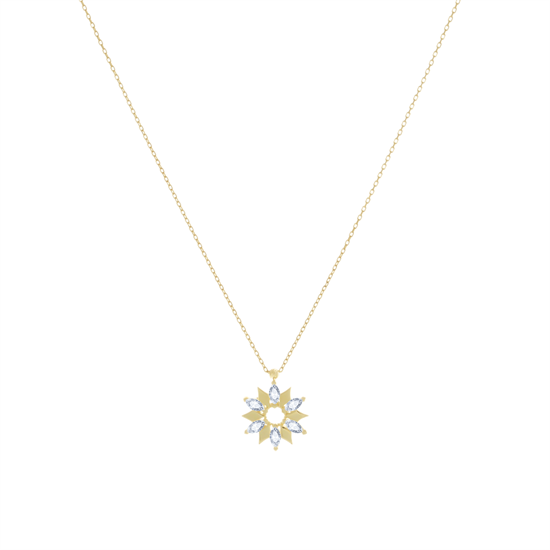 Taşlı Çiçek 14 Ayar Altın Kolye