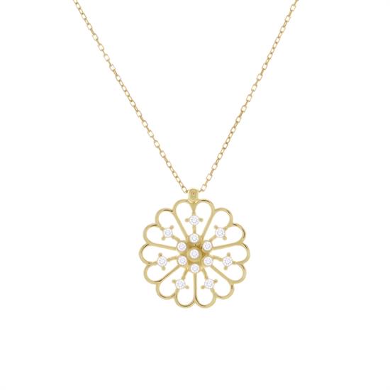 Taşlı Çiçek 14 Ayar Altın Kolye