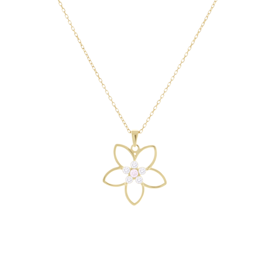 Taşlı Çiçek 14 Ayar Altın Kolye