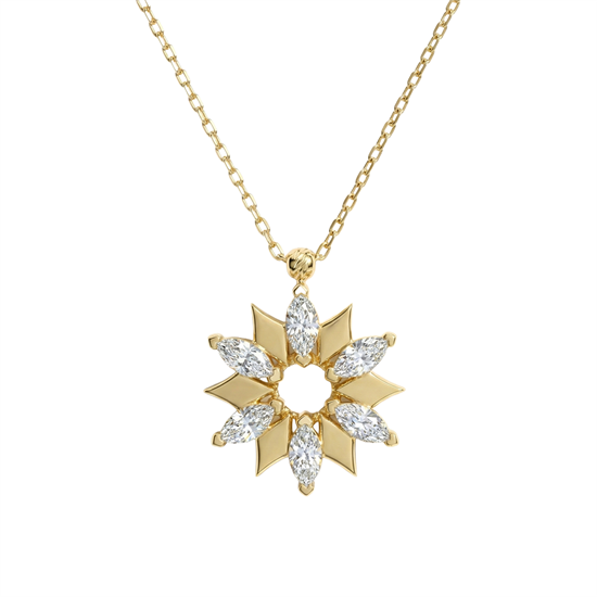 Markiz Taşlı Çiçek 14 Ayar Altın Kolye