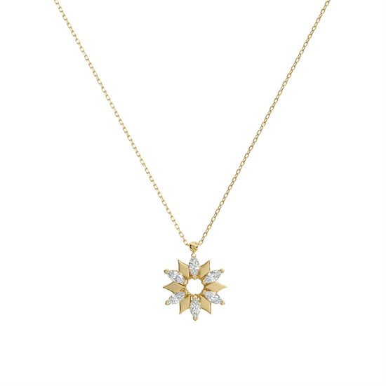 Markiz Taşlı Çiçek 14 Ayar Altın Kolye