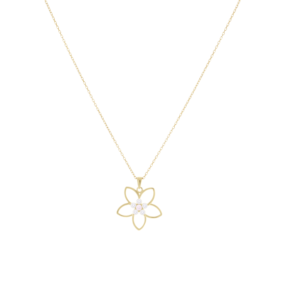 Taşlı Çiçek 14 Ayar Altın Kolye