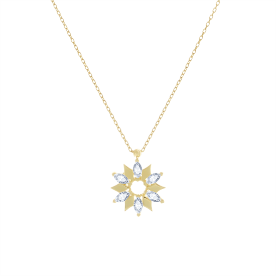 Taşlı Çiçek 14 Ayar Altın Kolye