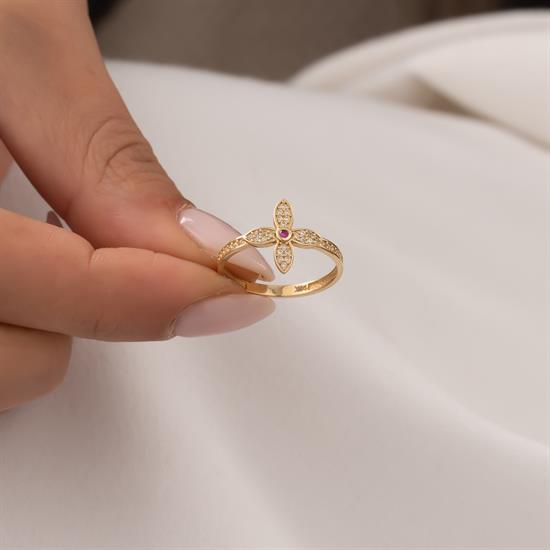 Taşlı Çiçek 14 Ayar Altın Yüzük