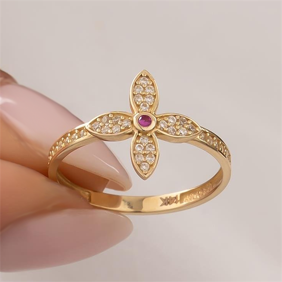 Taşlı Çiçek 14 Ayar Altın Yüzük