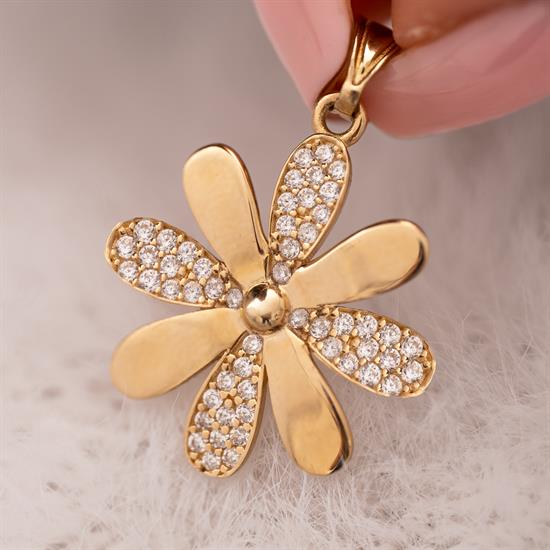 Taşlı Çiçek 14 Ayar Kolye Ucu