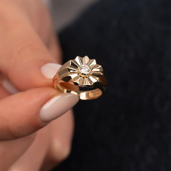 Taşlı Çiçek Model 14 Ayar Altın Yüzük