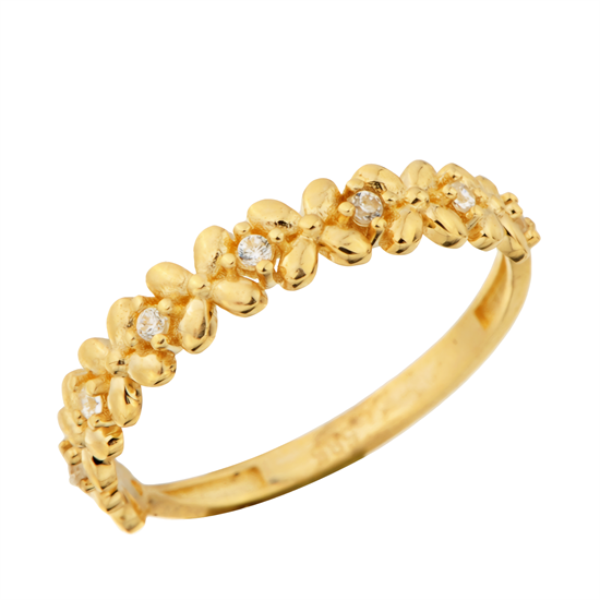 Taşlı Çiçek Model Yüzük 14 Ayar Altın