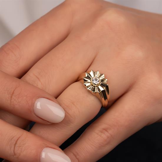 Taşlı Çiçek Model 14 Ayar Altın Yüzük