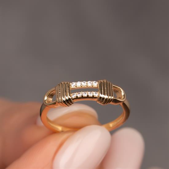 Taşlı Çizgili Model 14 Ayar Altın Yüzük