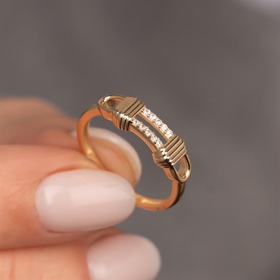 Taşlı Çizgili Model 14 Ayar Altın Yüzük