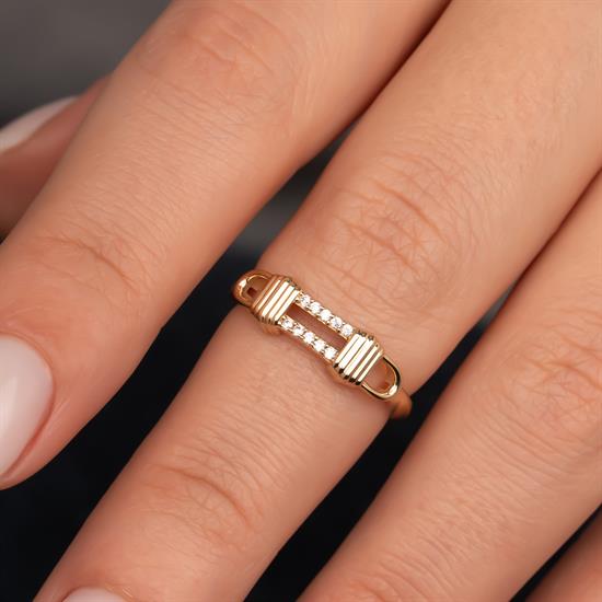 Taşlı Çizgili Model 14 Ayar Altın Yüzük