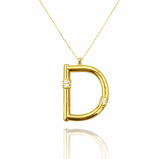 Taşlı D Harfi 14 Ayar Altın Kolye