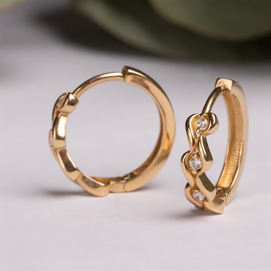 Taşlı Dalga Model Halka Küpe 14 Ayar Altın