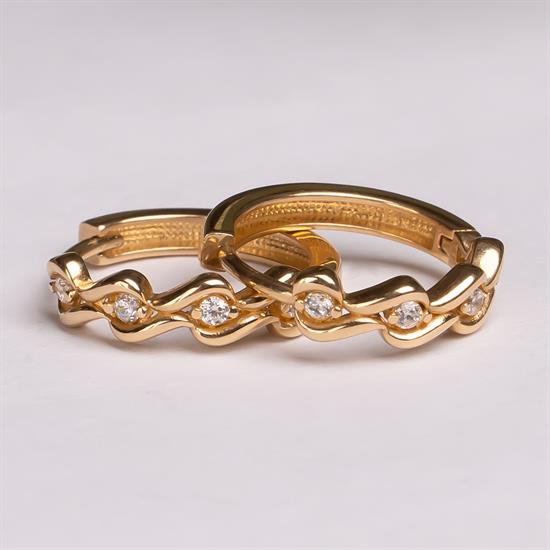 Taşlı Dalga Model Halka Küpe 14 Ayar Altın