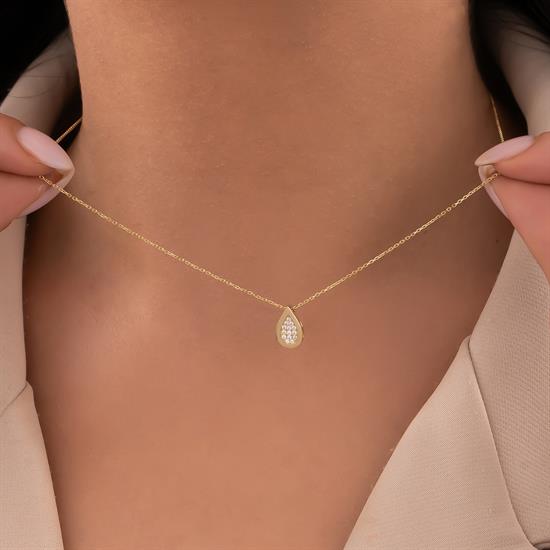 Taşlı Damla 14 Ayar Altın Kolye