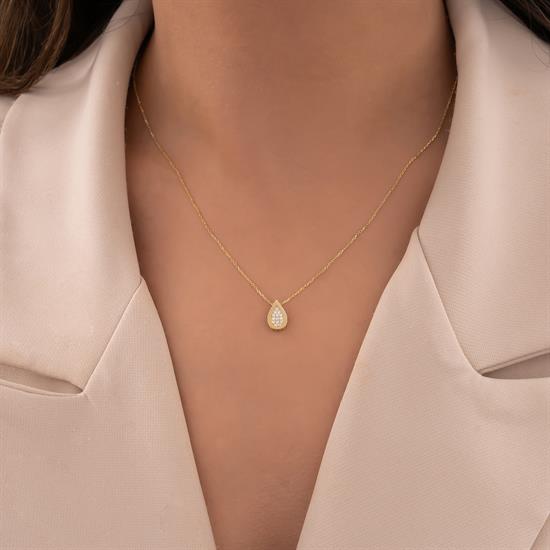 Taşlı Damla 14 Ayar Altın Kolye