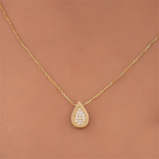 Taşlı Damla 14 Ayar Altın Kolye