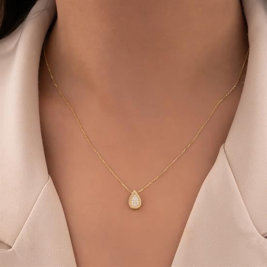 Taşlı Damla 14 Ayar Altın Kolye