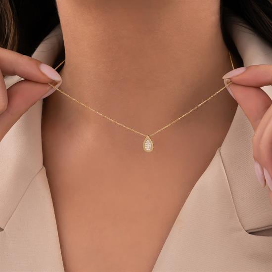 Taşlı Damla 14 Ayar Altın Kolye