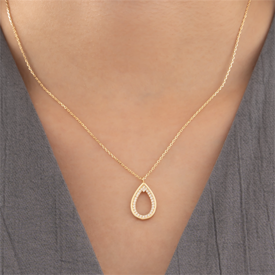 Taşlı Damla Model 14 Ayar Altın Kolye