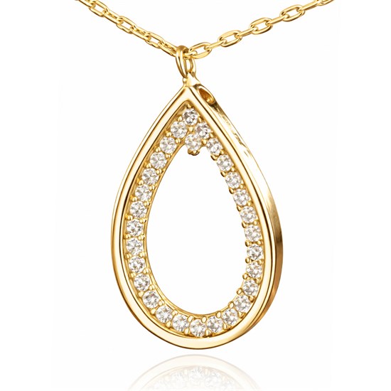 Taşlı Damla Model 14 Ayar Altın Kolye