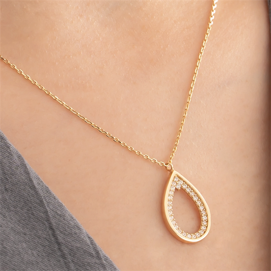 Taşlı Damla Model 14 Ayar Altın Kolye