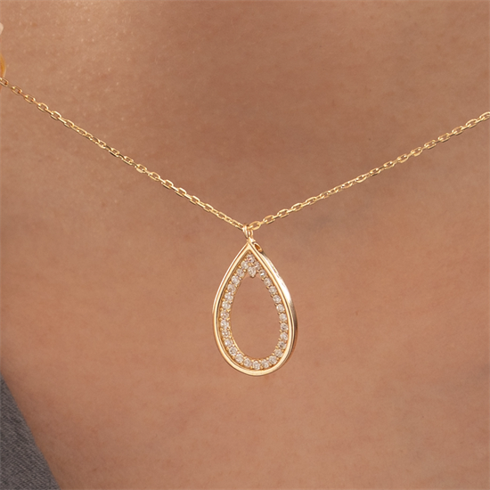 Taşlı Damla Model 14 Ayar Altın Kolye