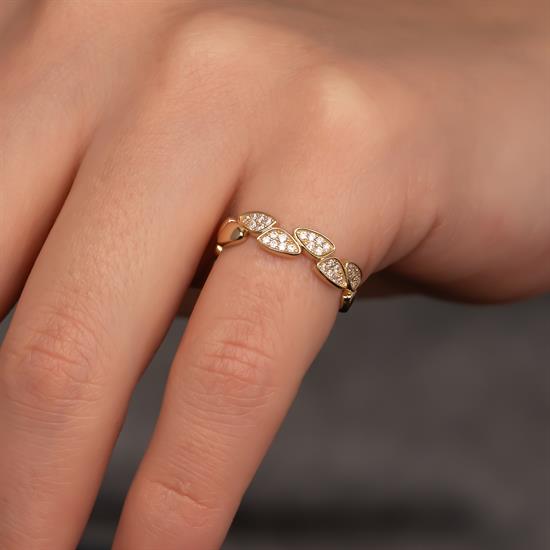 Taşlı Damla Model 14 Ayar Altın Yüzük