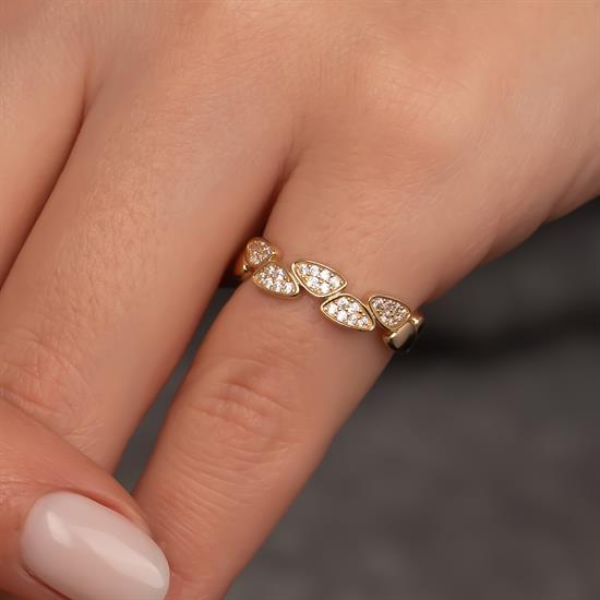 Taşlı Damla Model 14 Ayar Altın Yüzük