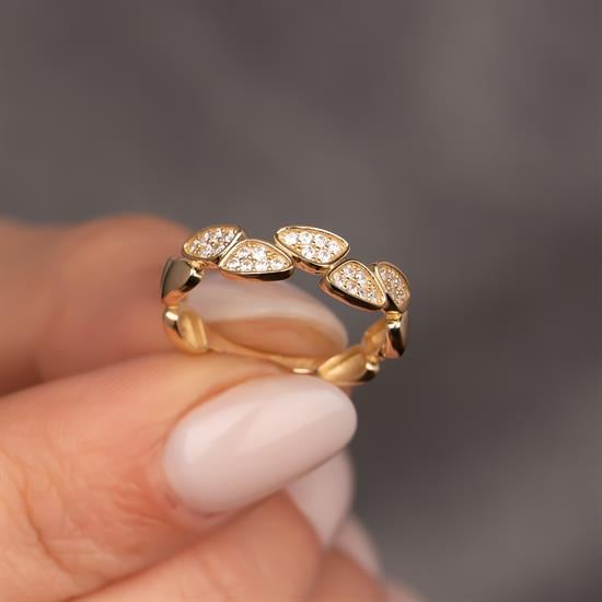 Taşlı Damla Model 14 Ayar Altın Yüzük