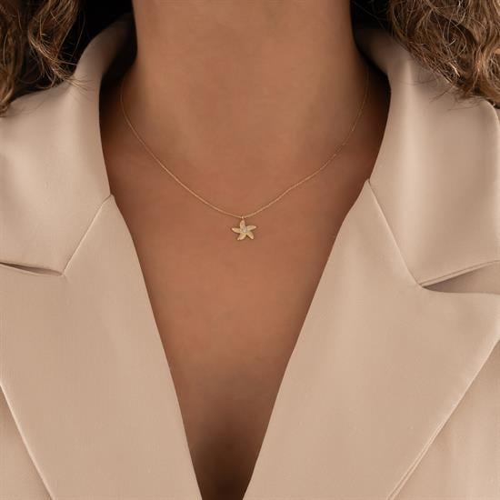 Taşlı Deniz Yıldızı 14 Ayar Altın Kolye