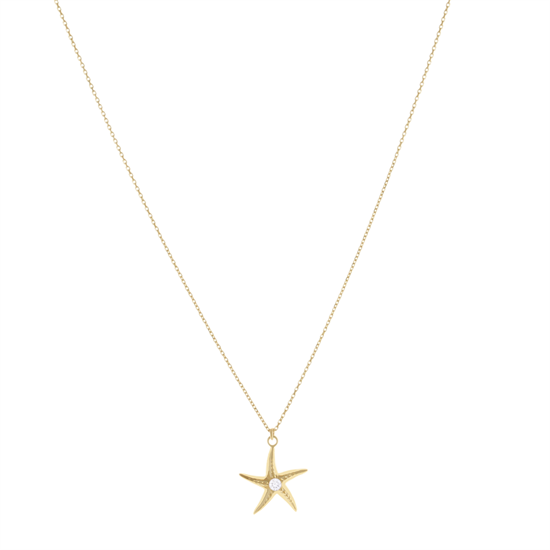 Taşlı Deniz Yıldızı 14 Ayar Altın Kolye