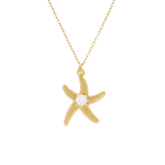 Taşlı Deniz Yıldızı 14 Ayar Altın Kolye