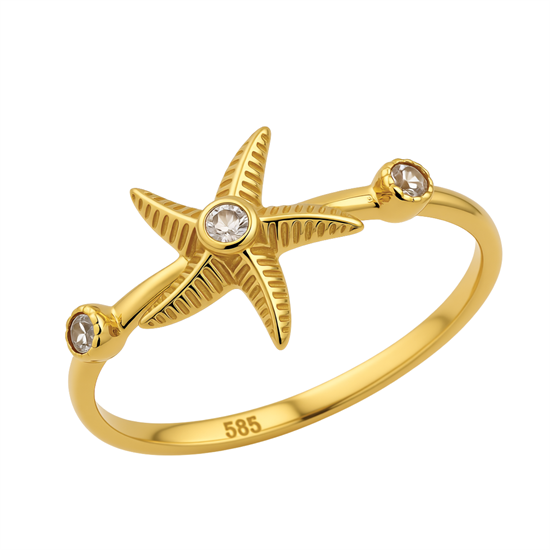 Taşlı Deniz Yıldızı 14 Ayar Altın Yüzük