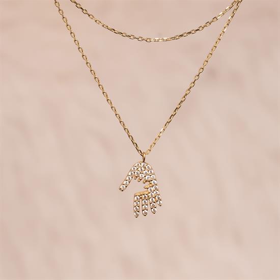 Taşlı El 14 Ayar Altın Kolye