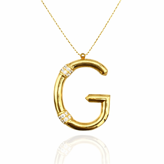 Taşlı G Harfi 14 Ayar Altın Kolye