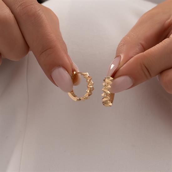 Taşlı Geometrik Halka Küpe 14 Ayar Altın