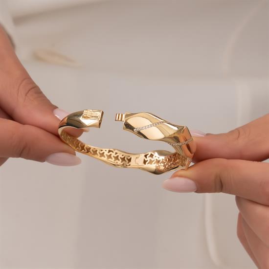 Taşlı Geometrik Model Kelepçe 14 Ayar Altın