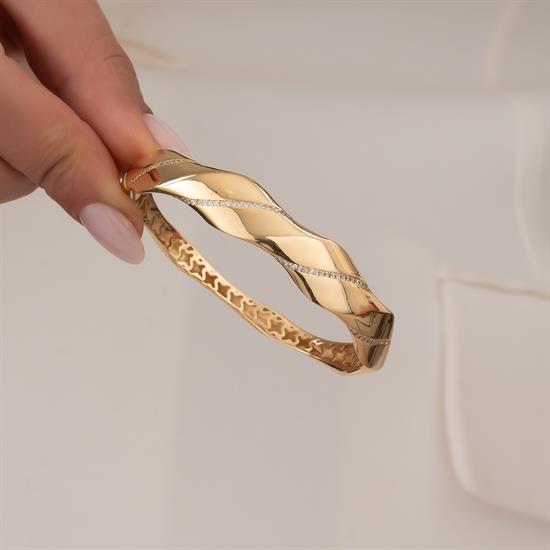 Taşlı Geometrik Model 14 Ayar Altın Kelepçe